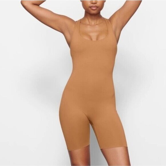 NWT Skims Cycle Suit 3X Almond Swimsuit Stretch Sporty Racerback - Picture 2 of 11